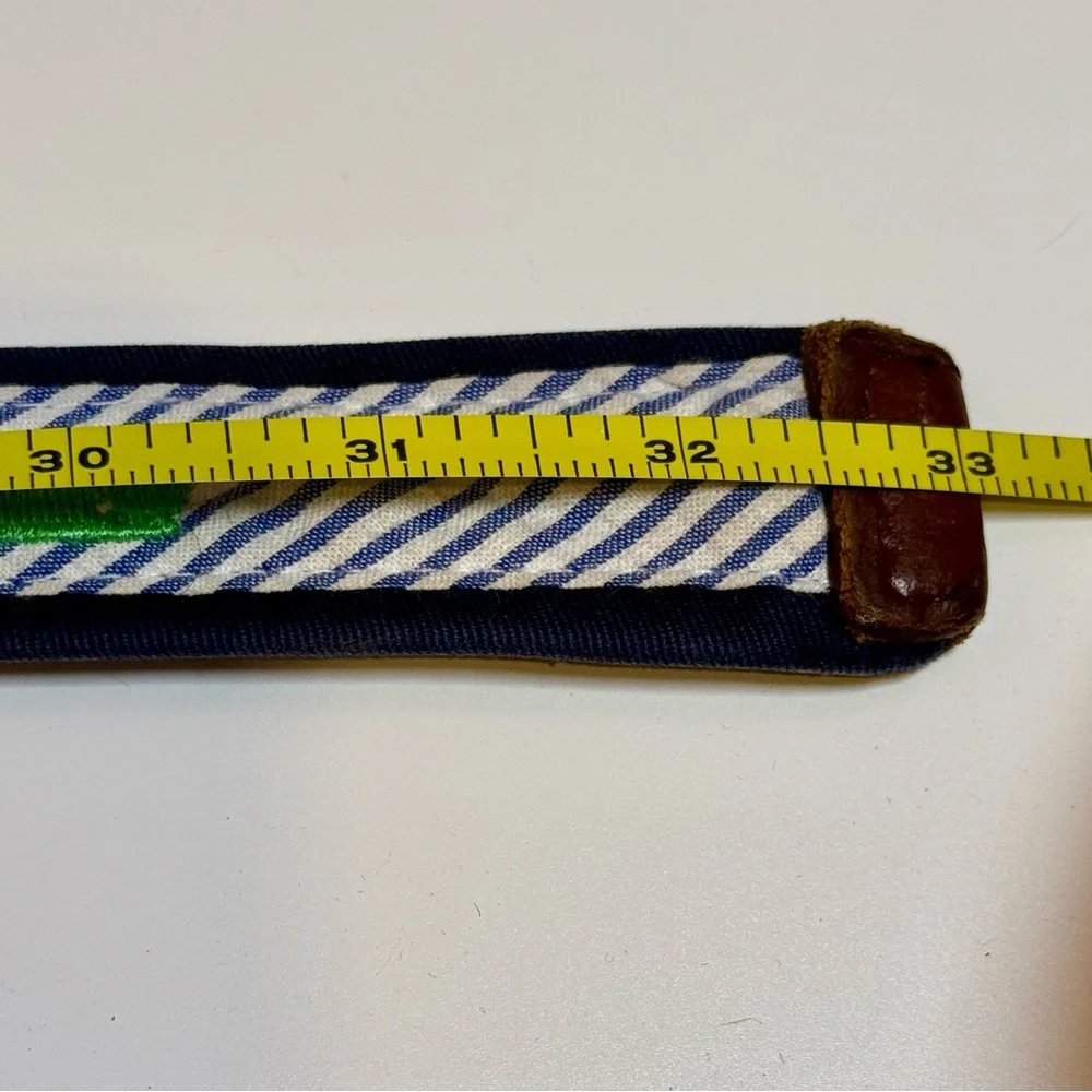 Crewcuts Seersucker and Green Embroidered Whale Striped Belt Kids 33 inches